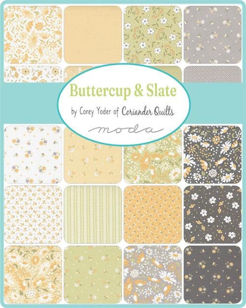 Buttercup and Slate Stitched Stars in Cloud-Pebble 29155-36 by Corey Yoder Sold in 1/2 yard increments