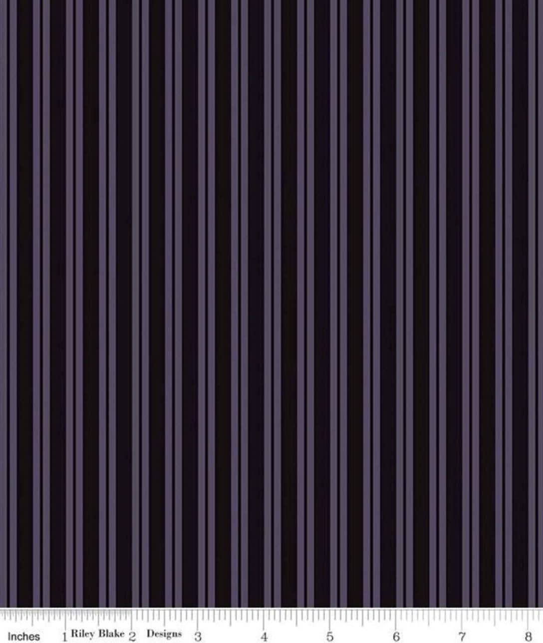 Spooky Hollow Stripes C10577 Eggplant Riley Blake Designs - Halloween Purple Black Stripe Striped Cotton Fabric Sold in 1/2 Yard Increments