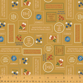 Forget Me Not Stamps Ochre 53009-5 by Allison Harris of Cluck Cluck Sew from Windham's Fabrics sold in 1/2 yard increments