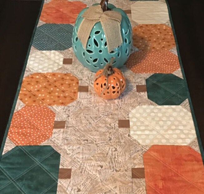 Farm Fresh Pumpkins Table Runner Paper Pattern Only Finished size 17.5" x 50" by Andrea McColeman for Olive US Girls LLC OUGS16