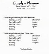 Simply A Pleasure printed sewing pattern for table runner 42in x 13 1/2in and place mats 23in x 13 1/2in by Tiger Lily Press TLP1200