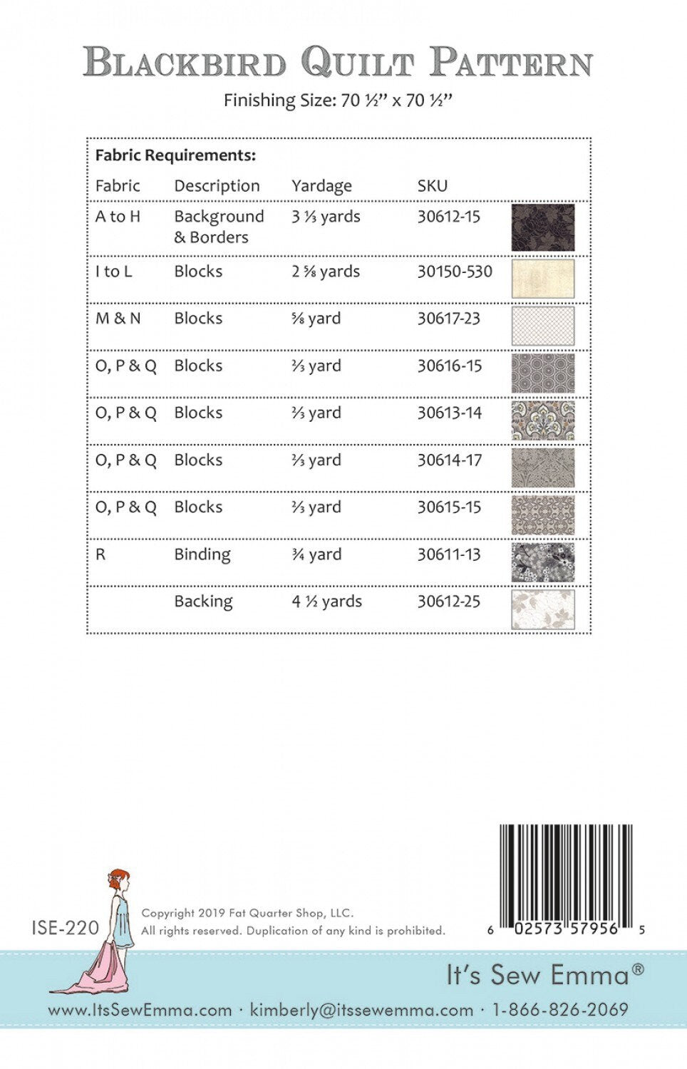 Blackbird Quilt Pattern # ISE-220 by It's Sew Emma Finished size: 70.5" x 70.5"
