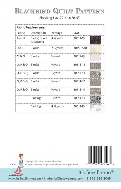 Blackbird Quilt Pattern # ISE-220 by It's Sew Emma Finished size: 70.5" x 70.5"