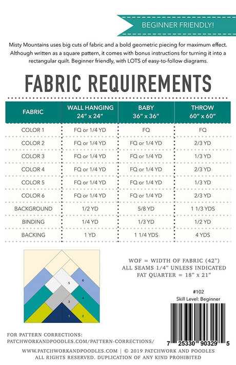 Misty Mountains Quilt Pattern # PNP-102 From Patchwork and Poodles 3 sizes