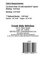Square Cut Charm Pattern CSS341 Paper Only From Creek Side Stitches two sizes