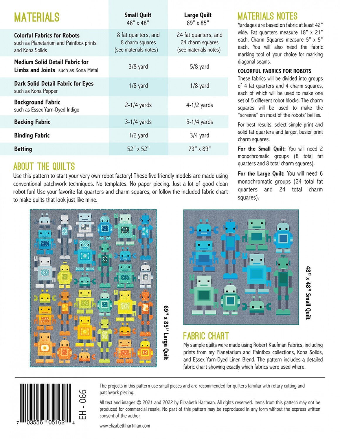 Robots! Quilt Pattern by Elizabeth Hartman EH066