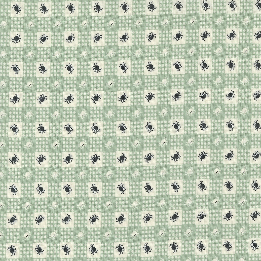 Owl O Ween Spider Gingham in Goblin Green 31194 15 by Urban Chicks Sold in 1/2 yard Increments