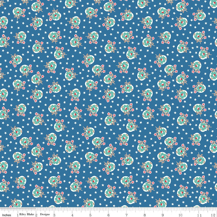 Home Town Denim Lewis Yardage C13585-Denim by Lori Holt for Riley Blake Designs Sold in 1/4 yard increments cut contiguously