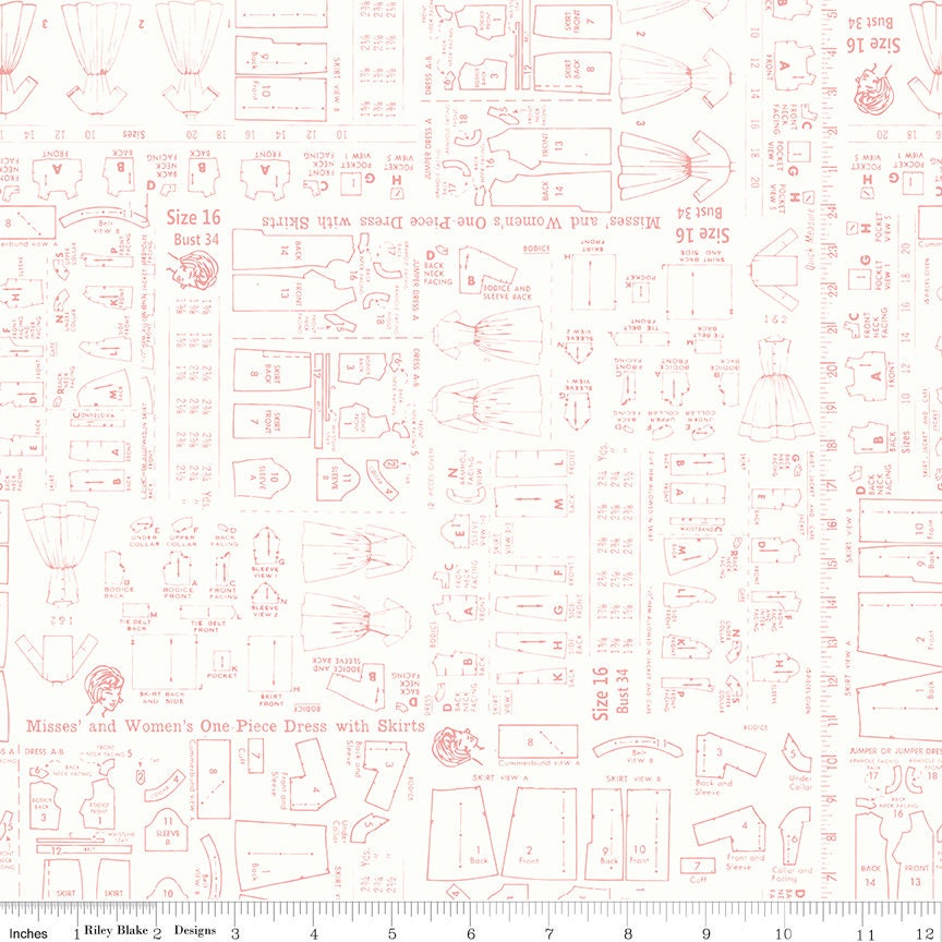 Home Town Coral Patterns Yardage C13599-Coral by Lori Holt for Riley Blake Designs Sold in 1/2 yard increments