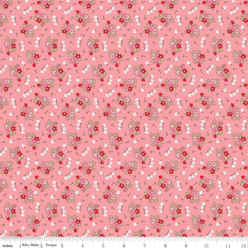 Home Town Heirloom Coral Bills Yardage C13582-Heircoral by Lori Holt for Riley Blake Designs Sold in 1/4 yard increments cut contiguously