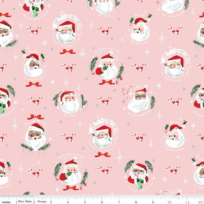 Twas Pink Jolly Old Elf Yardage SC13462-Pink by Jill Howarth Sold in 1/2 yard increments cut contigiously