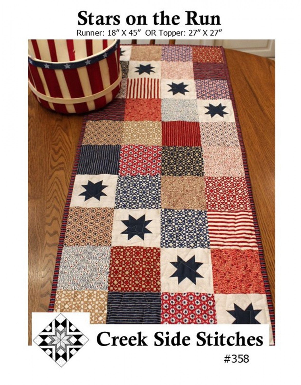 Stars on the Run #CSS358 From Creek Side Stitches By Patrica Hellenbrand, Placemats, Table Runners & Toppers, precut friendly