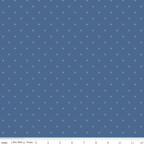Bee Cross Stitch on Denim Yardage - C745-Denim by Lori Holt of A Bee in My Bonnet for Riley Blake Designs Sold in 1/2 Yard Increments
