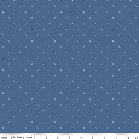 Bee Cross Stitch on Denim Yardage - C745-Denim by Lori Holt of A Bee in My Bonnet for Riley Blake Designs Sold in 1/2 Yard Increments