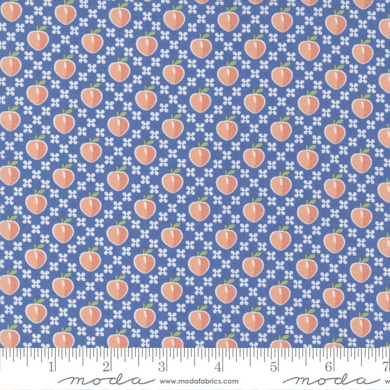 Peachy Keen Peaches Cobalt 29171-16 by Corey Yoder Sold in 1/2 yard increments cut continuously 