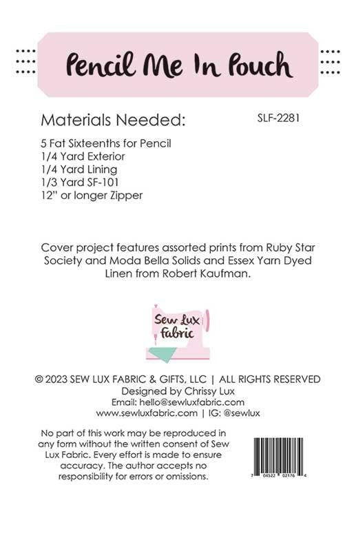 Pencil Me In Pouch SLF 2281 for Sew Lux Fabric 17 x11