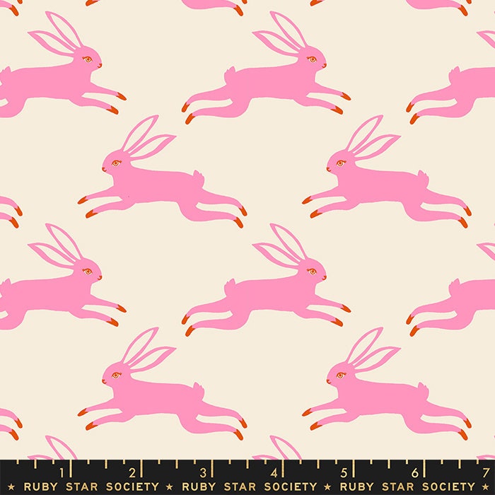 Backyard Bunny Run Flamingo RS2087-11 by Sarah Watts for Ruby Star Society sold in 1/2 yard increments