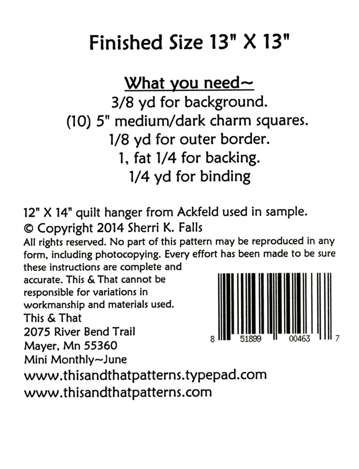 Make it Mini June TAT289 Pattern by This & That