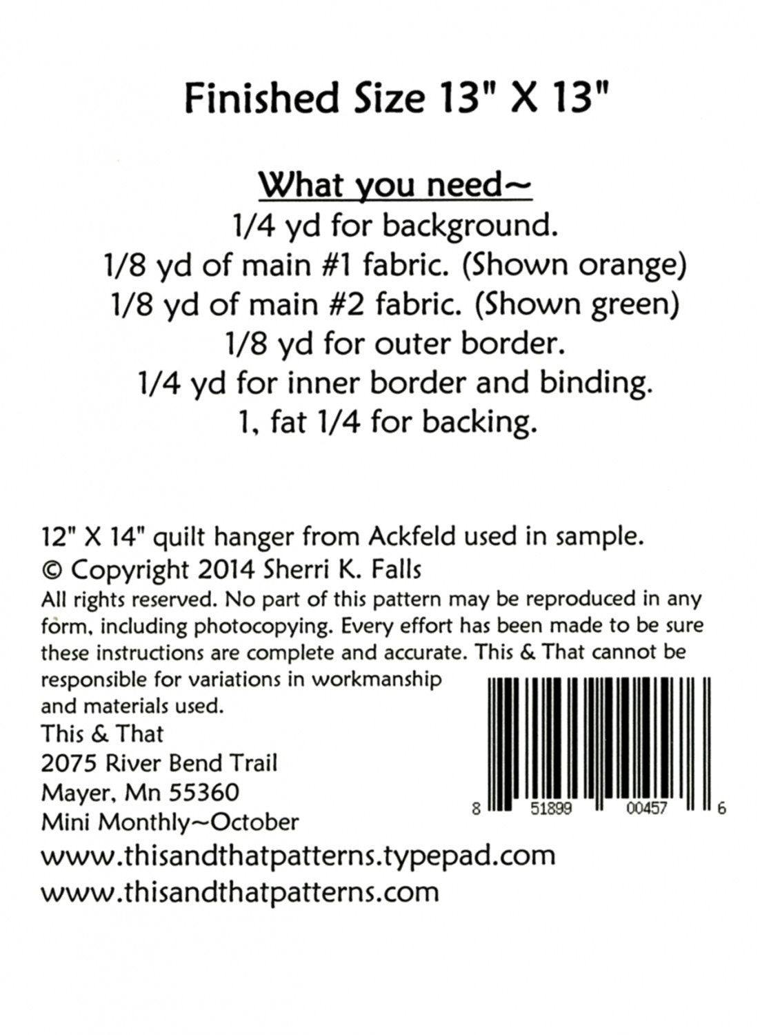 Make it Mini October TAT278 Pattern by This & That