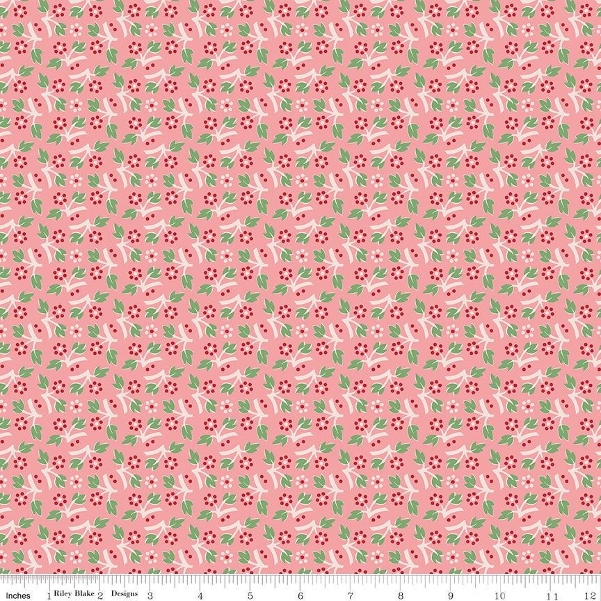 Mercantile Memories Coral Yardage C14390-Coral by Lori Holt of Bee in my Bonnet for Riley Blake Designs Sold in 1/2 yard increments.