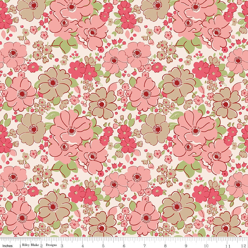 CSEOB226 Mercantile Lovely Tea Rose Yardage C14380-Tearose by Lori Holt of Bee in my Bonnet for Riley Blake Designs 15"