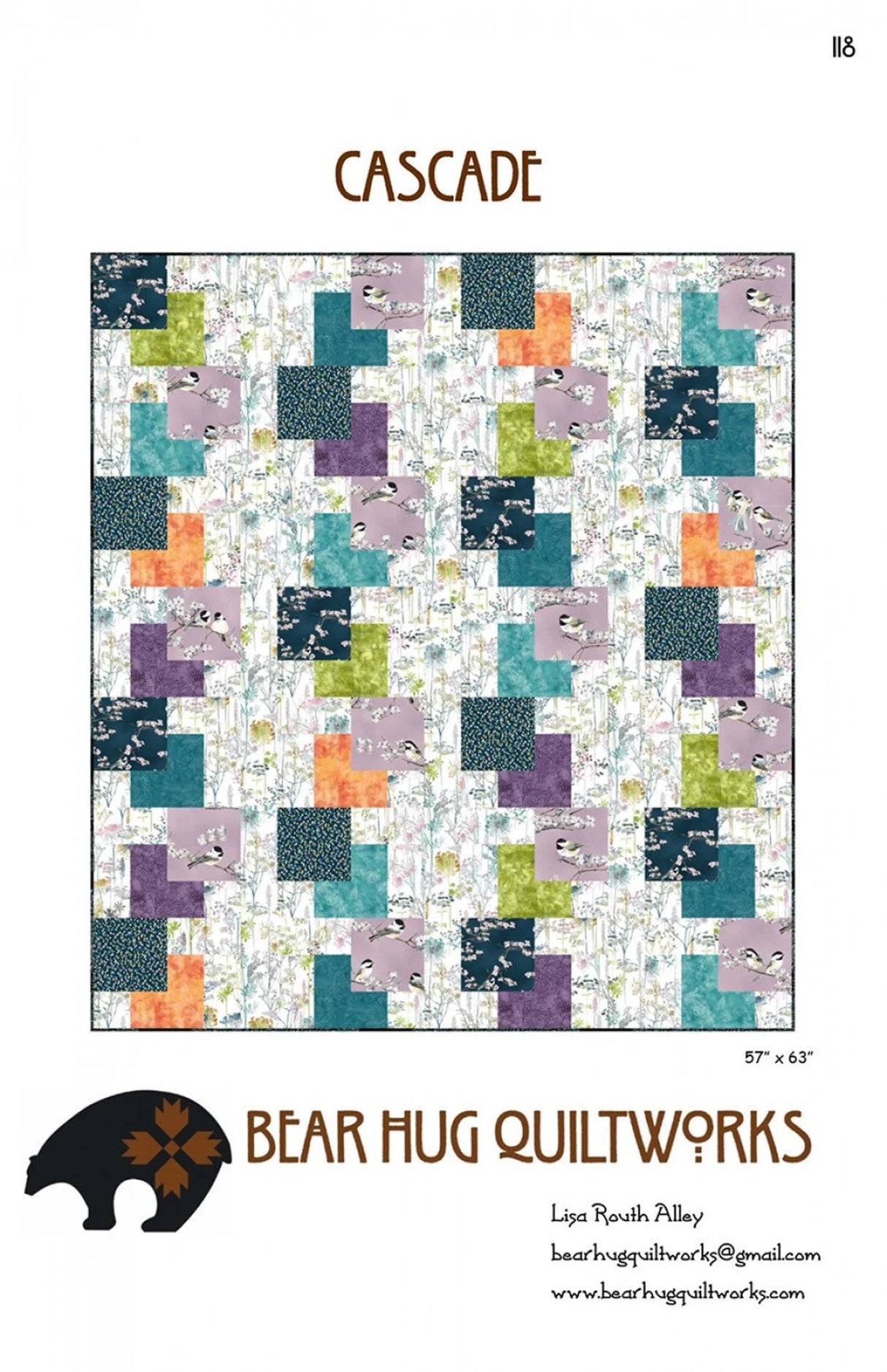Cascade # BHQ-118 From Bear Hug Quiltworks By Lisa Alley, A beginner friendly quilt designed to show off focus fabrics.