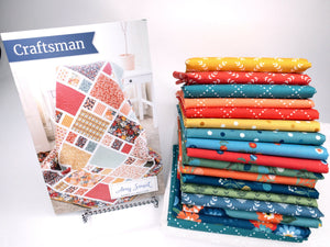 Craftsman Quilt Kit includes Pattern, Fabric and Binding by Fabric is Clover and Dot by Cluck Cluck Sew finished size is throw 77" x 90"