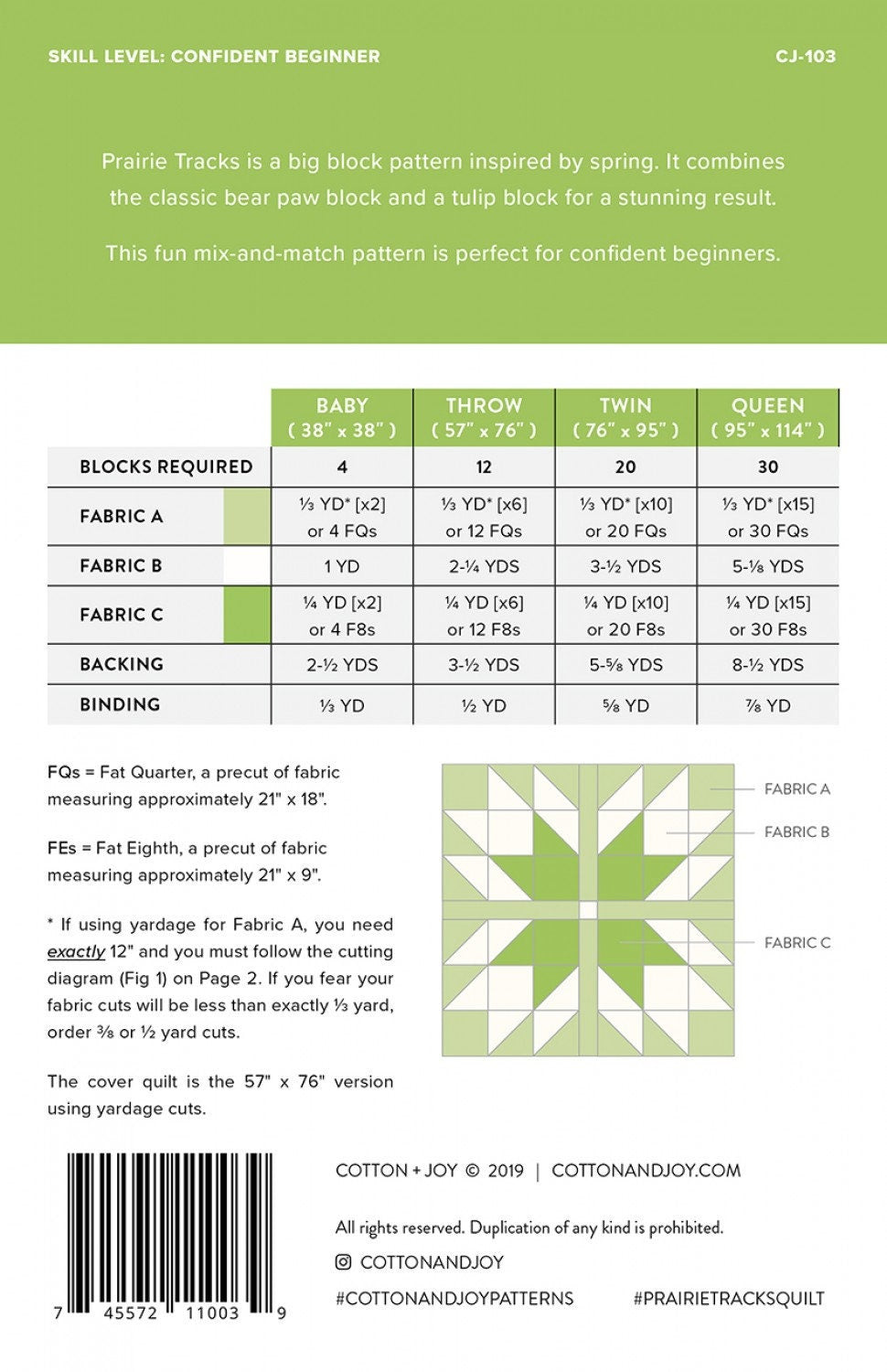 Prairie Tracks Printed Pattern Only CJ 103 From Cotton and Joy by Fran in Four Sizes for a Confident Beginner