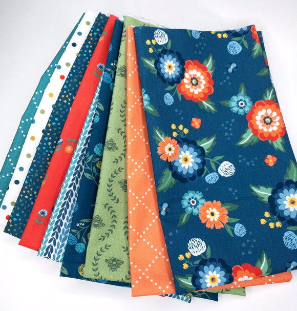 Clover and Dot Blue Color Bundle By Allison Harris of Cluck Cluck Sew for Windham fabric includes 9 Fat Quarters