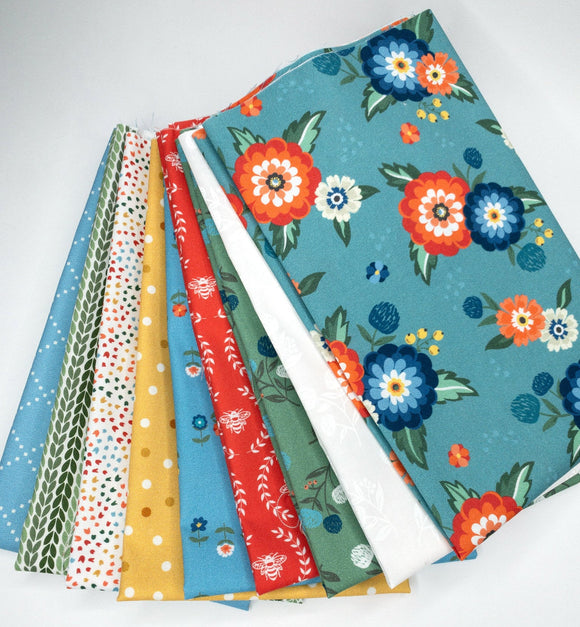 Clover and Dot Aqua Color Bundle By Allison Harris of Cluck Cluck Sew for Windham fabric includes 9 Fat Quarters
