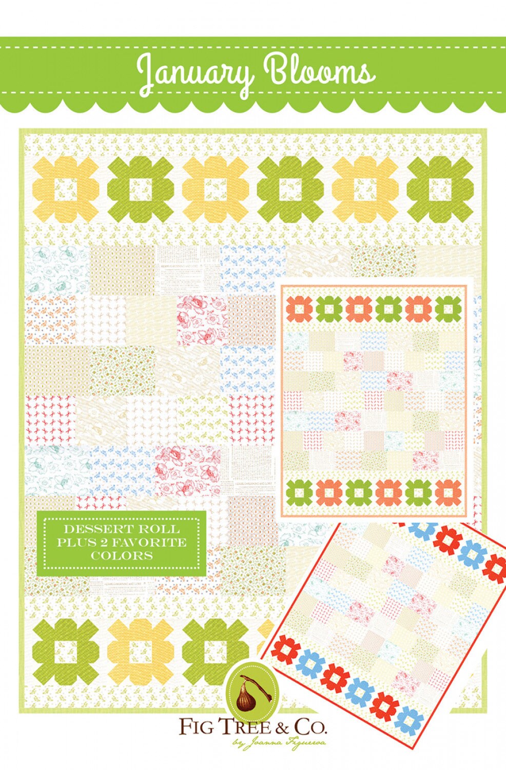 January Blooms FTQ1999 From Fig Tree Quilts By Joanna Figueroa, Printed Pattern 41-1/2in x 52in make from low volume scraps