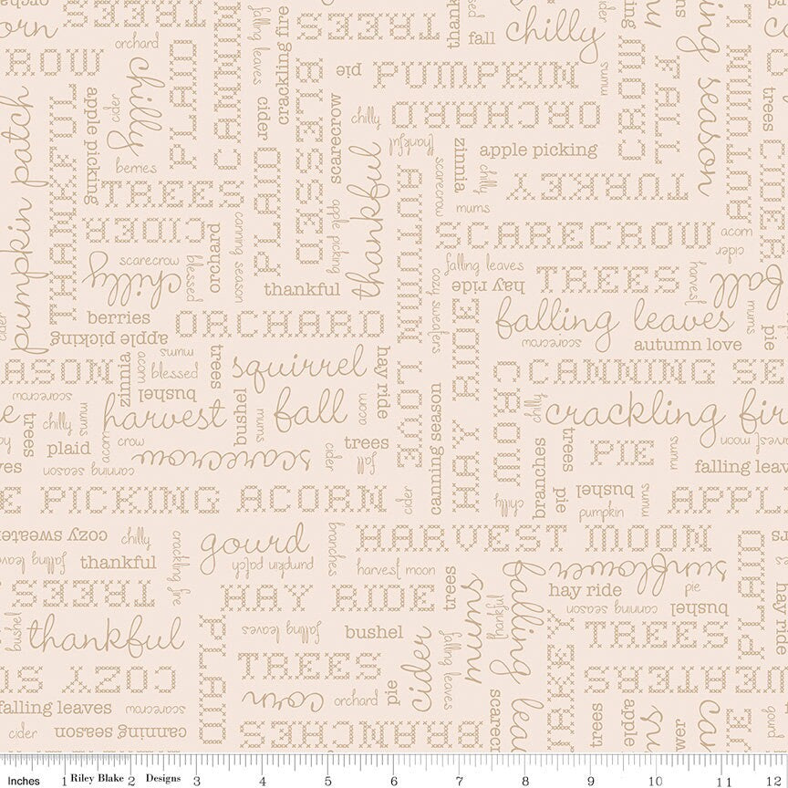 Autumn Latte Words Yardage C14667-LATTE Sold in 1/2 Yard Increments cut continuously
