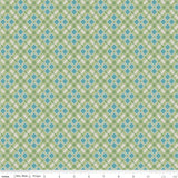 a green and blue checkered pattern with a ruler