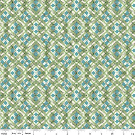 a green and blue checkered pattern with a ruler