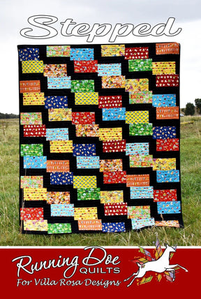 Stepped Quilt Pattern Card by Running Doe for Villa Rosa Designs finished size 66"x78"