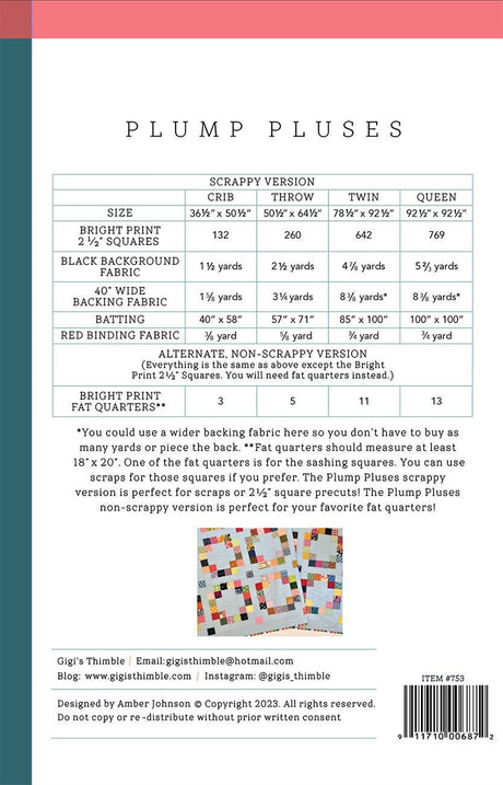 Plump Pluses Quilt Pattern GGT0753 - 4 Sizes by Gigi's Thimble