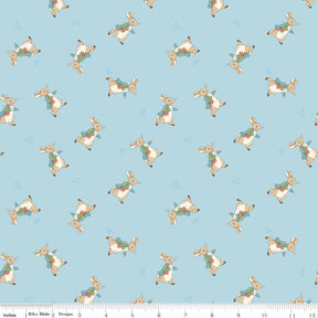 The Tale of Peter Rabbit Blue Peter Toss C14702-Blue Fabrics Sold in 1/2 Yard Increments