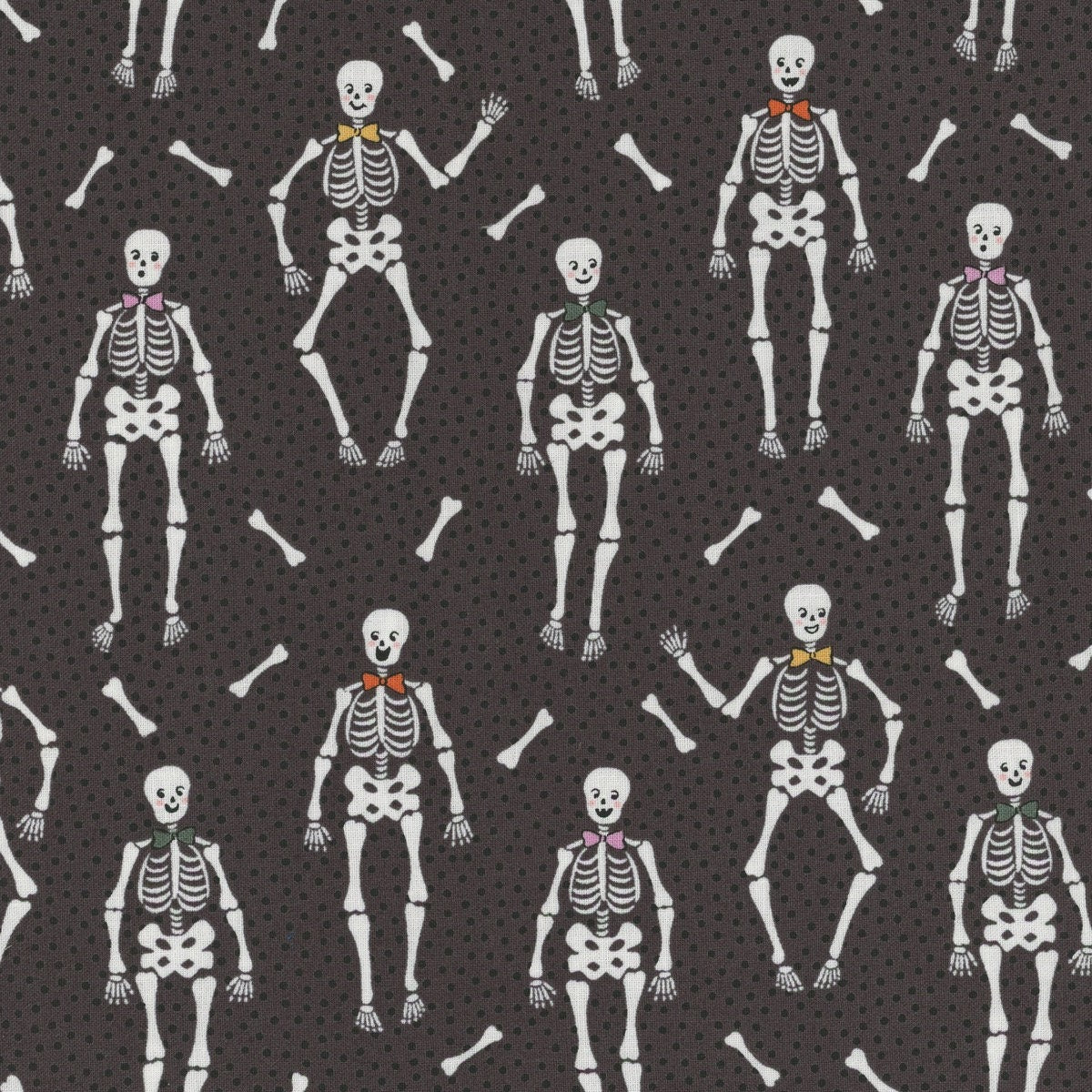 Sweet Tooth Bones Black ST24316 by Poppie Cotton Sold in 1/2 yard increments