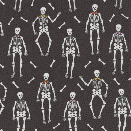 Sweet Tooth Bones Black ST24316 by Poppie Cotton Sold in 1/2 yard increments