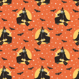 Sweet Tooth Little Witch Orange ST24318 by Poppie Cotton Sold in 1/2 yard increments