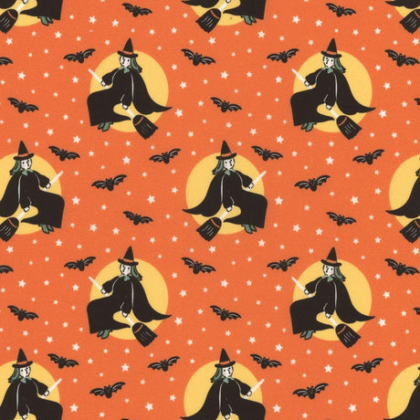 Sweet Tooth Little Witch Orange ST24318 by Poppie Cotton Sold in 1/2 yard increments