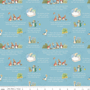 The Tale of Peter Rabbit Blue Text C14701-Blue Fabrics Sold in 1/2 Yard Increments