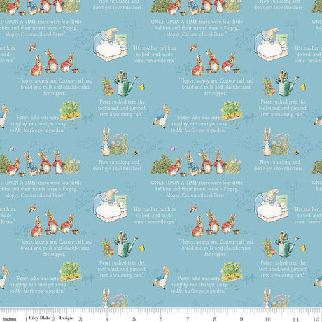 The Tale of Peter Rabbit Blue Text C14701-Blue Fabrics Sold in 1/2 Yard Increments