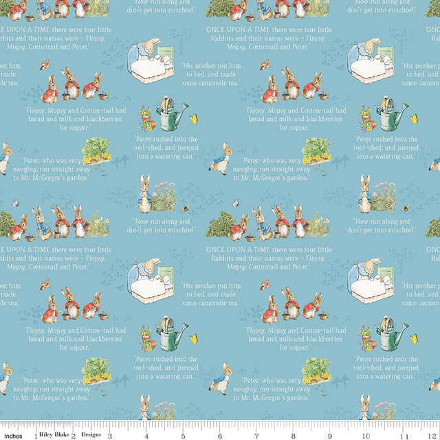 The Tale of Peter Rabbit Blue Text C14701-Blue Fabrics Sold in 1/2 Yard Increments