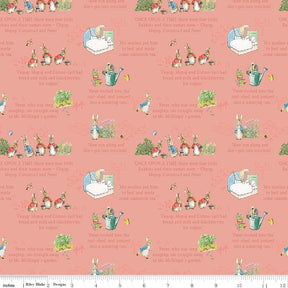 The Tale of Peter Rabbit Coral Text C14701-Coral Fabrics Sold in 1/2 Yard Increments