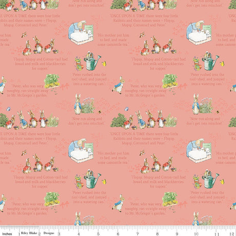 The Tale of Peter Rabbit Coral Text C14701-Coral Fabrics Sold in 1/2 Yard Increments