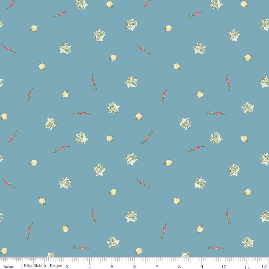 The Tale of Peter Rabbit Blue Veggies C14703-Blue Fabrics Sold in 1/2 Yard Increments