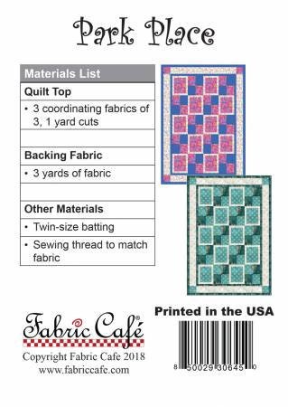 Park Place Quilt Pattern Quilt Size43" x 61" by Fabric Cafe 092128-01 Bin MP