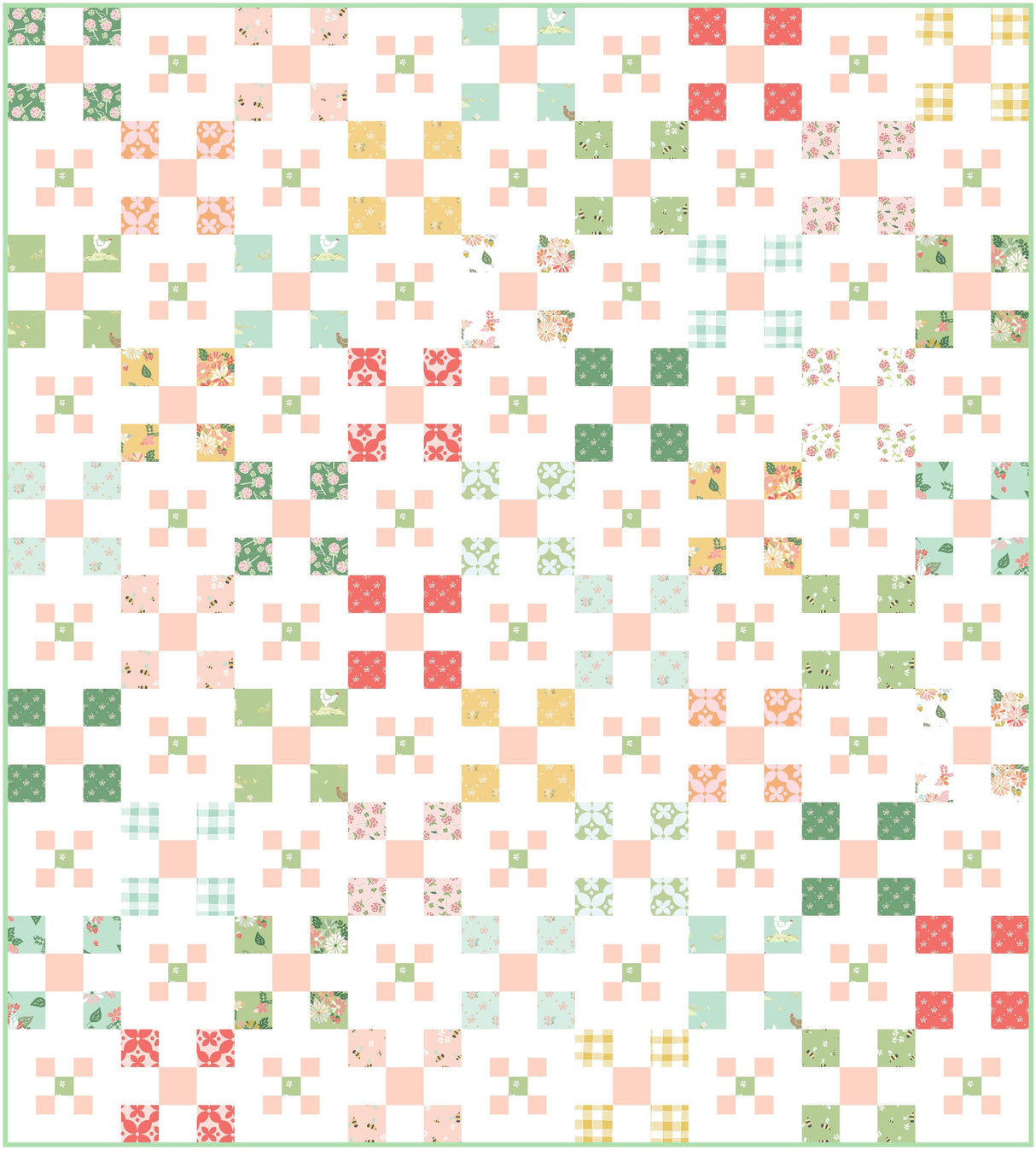 a quilt pattern with squares and flowers on it