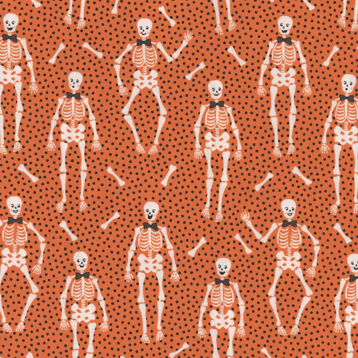 Sweet Tooth Bones Orange ST24315 by Poppie Cotton Sold in 1/2 yard increments